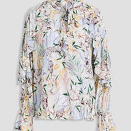 MAJE Ruffled floral-print crepe de chine blouse